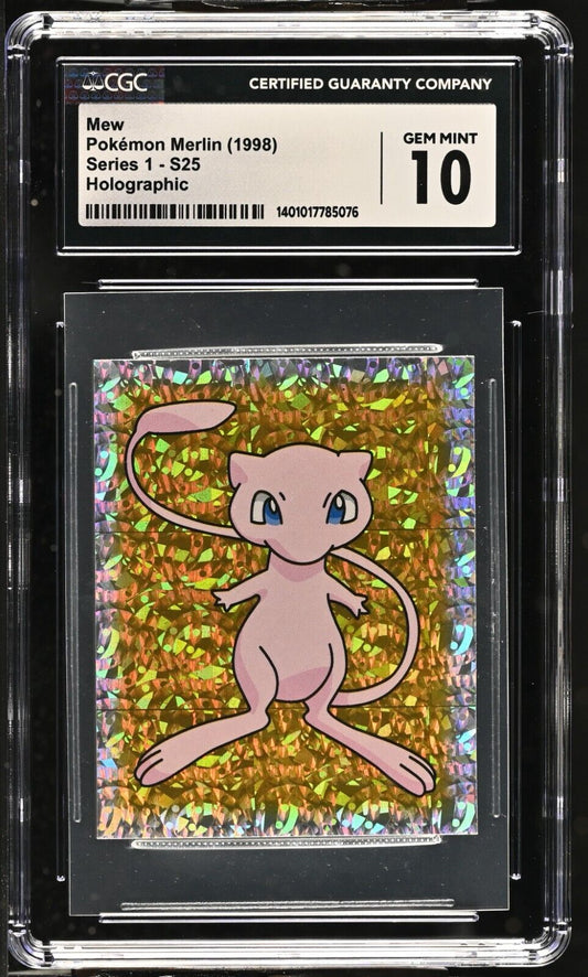 1998 Pokemon Merlin Mew Series 1 S25 Gold Holographic Sticker CGC 10